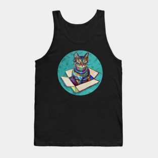 Cosmic CAT IN A BOX on TEAL Sticker by Robert Phelps Tank Top